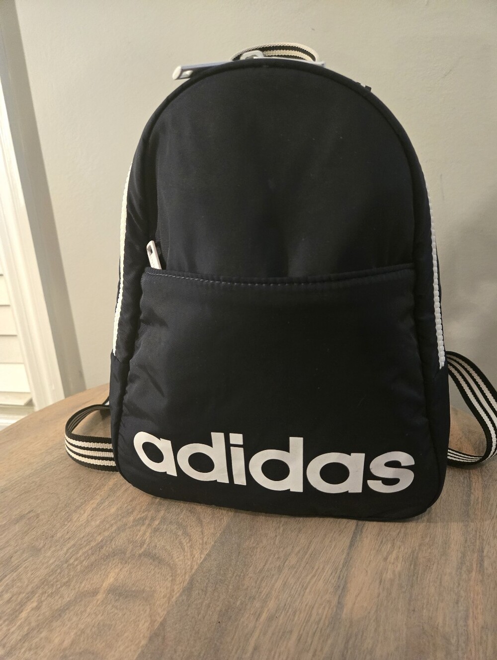 Adidas Blue Mini Backpack White Logo Striped Straps Nylon Bag